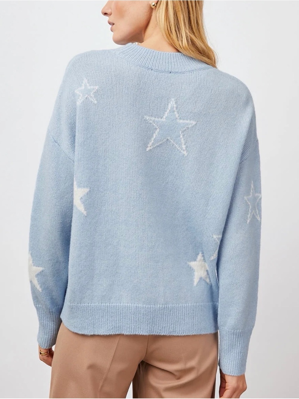 Rails Light Blue Star-Pattern Crewneck Cashmere Sweater - Picture 5 of 5
